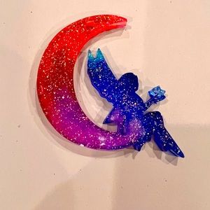 Resin fairy sitting on moon decor 2.5” x 4” would be cute to hang in window